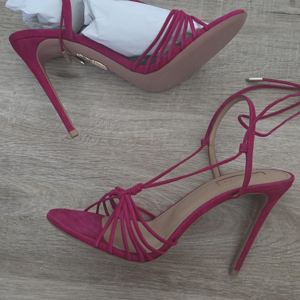 Aquazzura Whisper Sandal / Pink Suede - New in Box / SZ 38